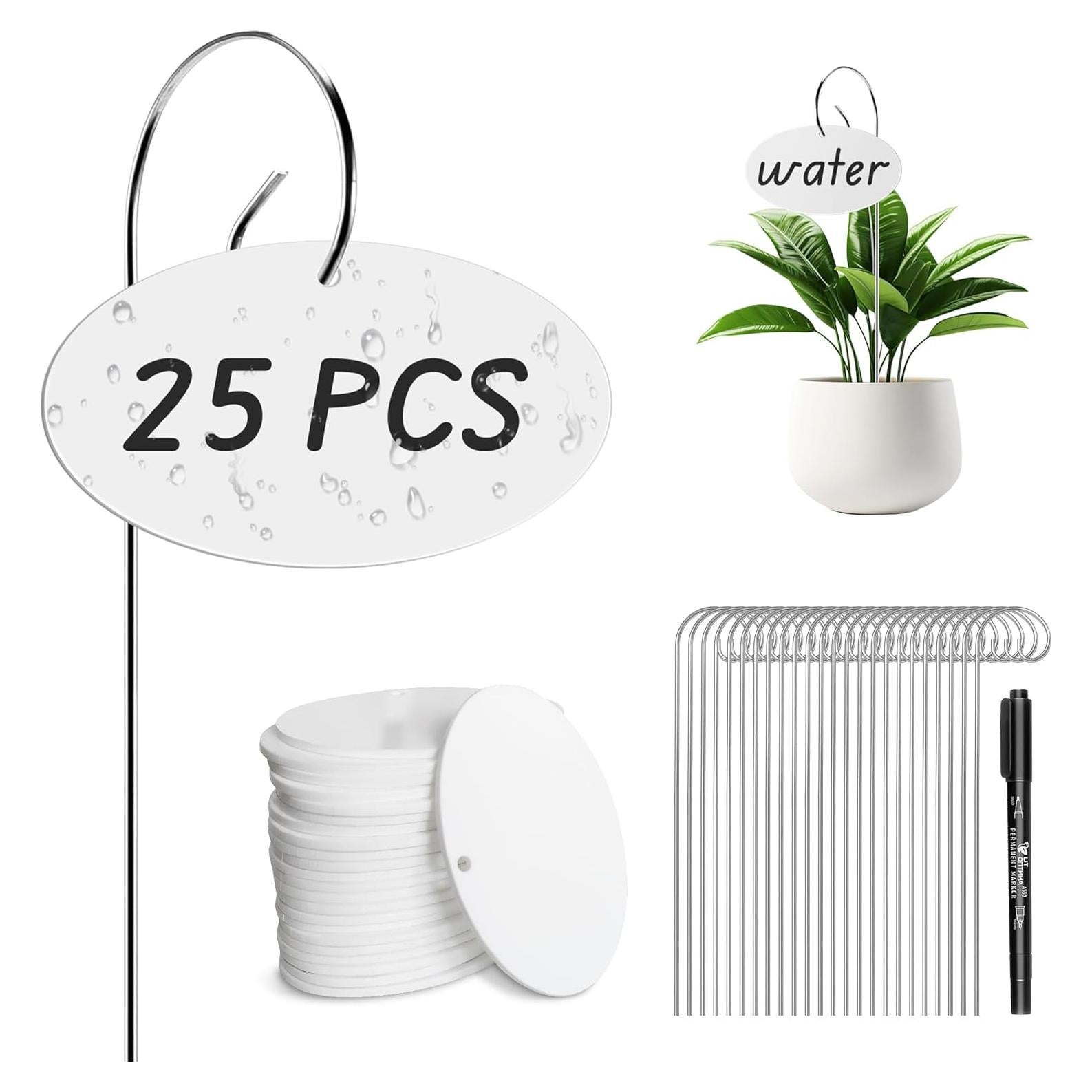 25 Etiquetas de Plantas Acrílico Morledoa con Estacas y Bolígrafo