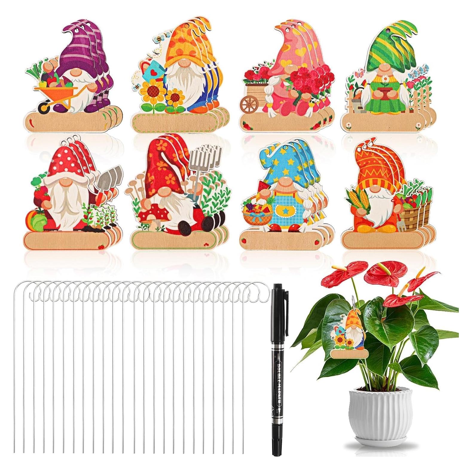 UPINS 24 Etiquetas de Gnomos para Jardín - Madera Impermeable