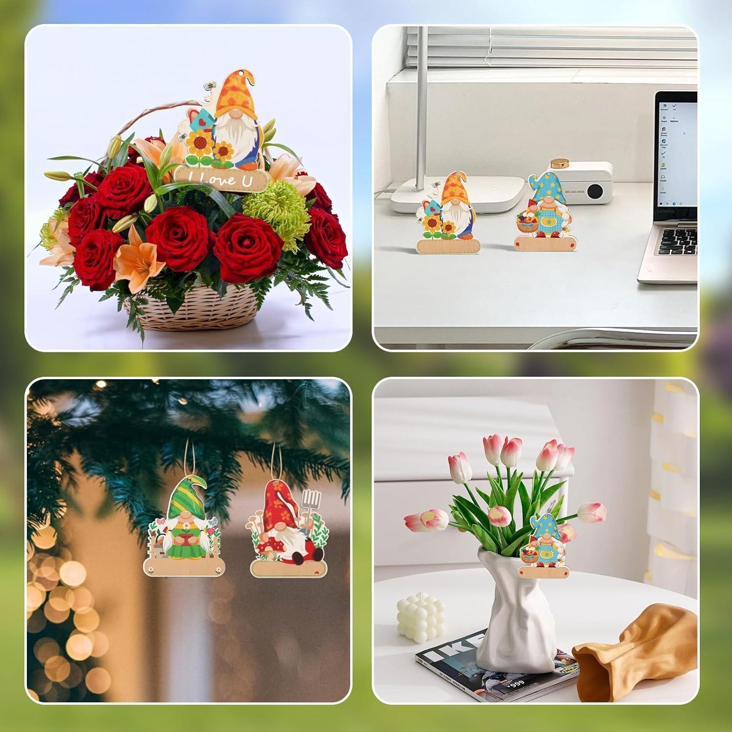 UPINS 24 Etiquetas de Gnomos para Jardín - Madera Impermeable