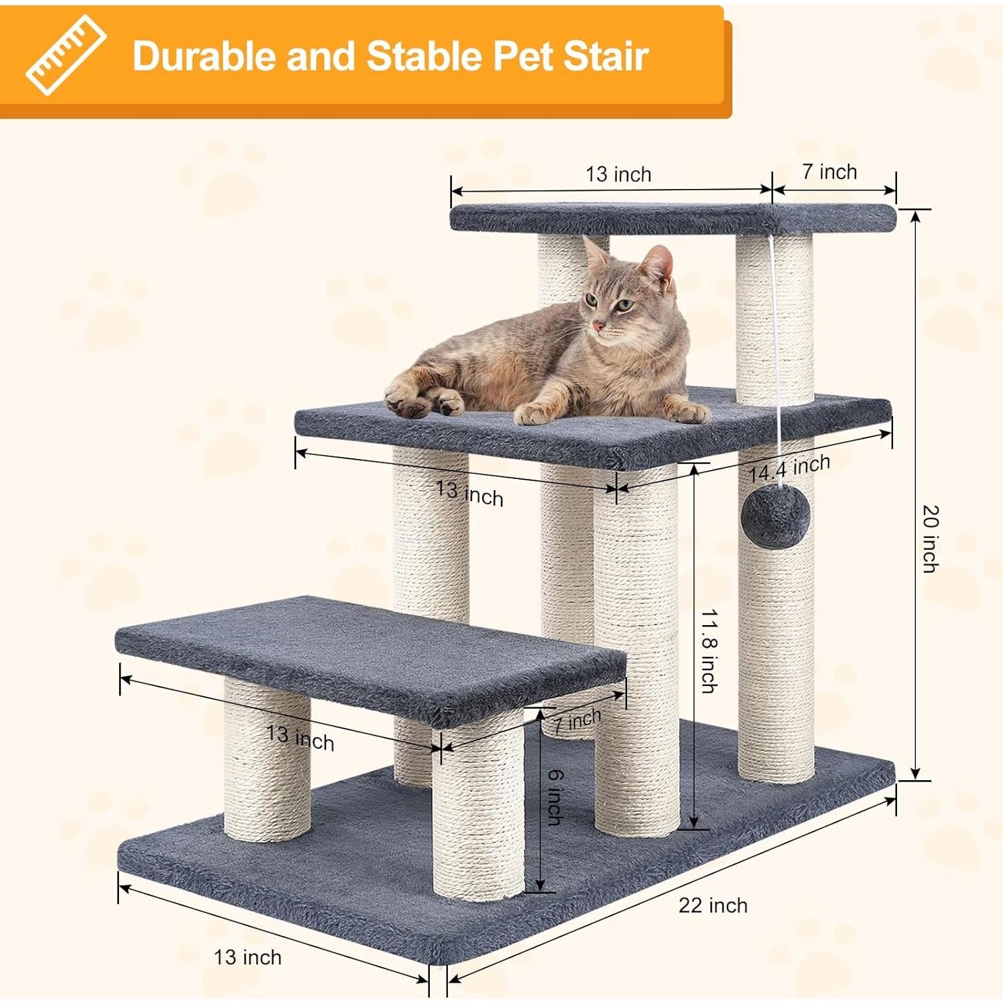 Escalera para Mascotas SOCATER 3 Pasos Gris 50.8 cm