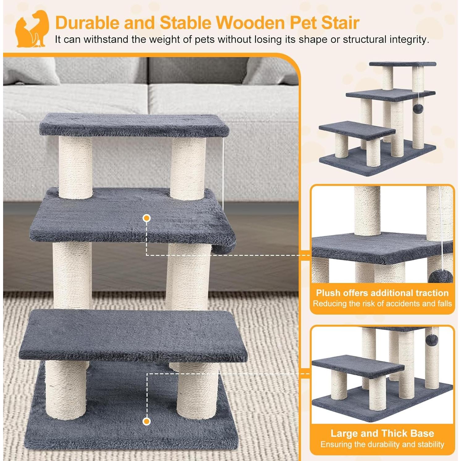 Escalera para Mascotas SOCATER 3 Pasos Gris 50.8 cm