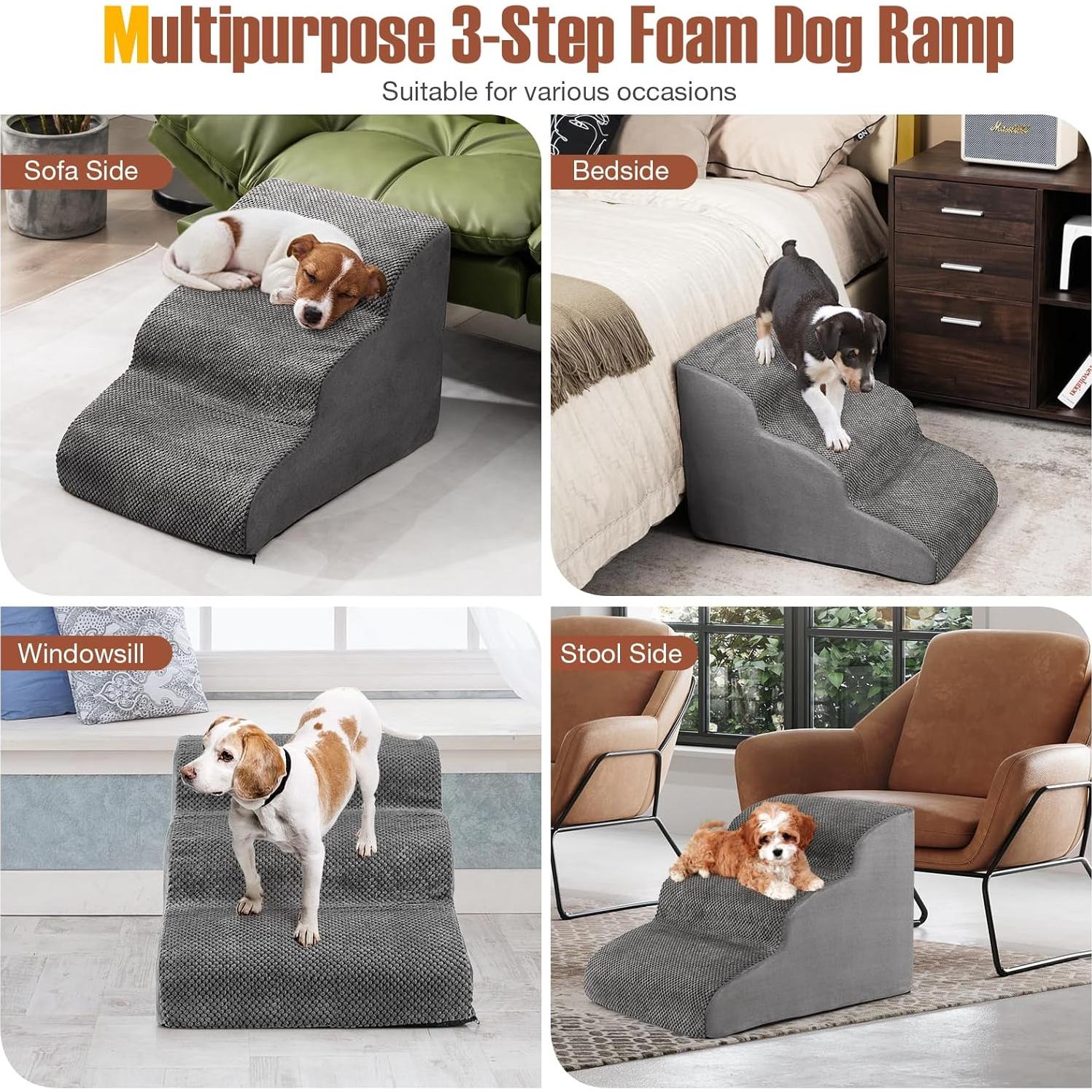 Rampas para Perros Giantex 3 Escalones Antideslizantes Gris