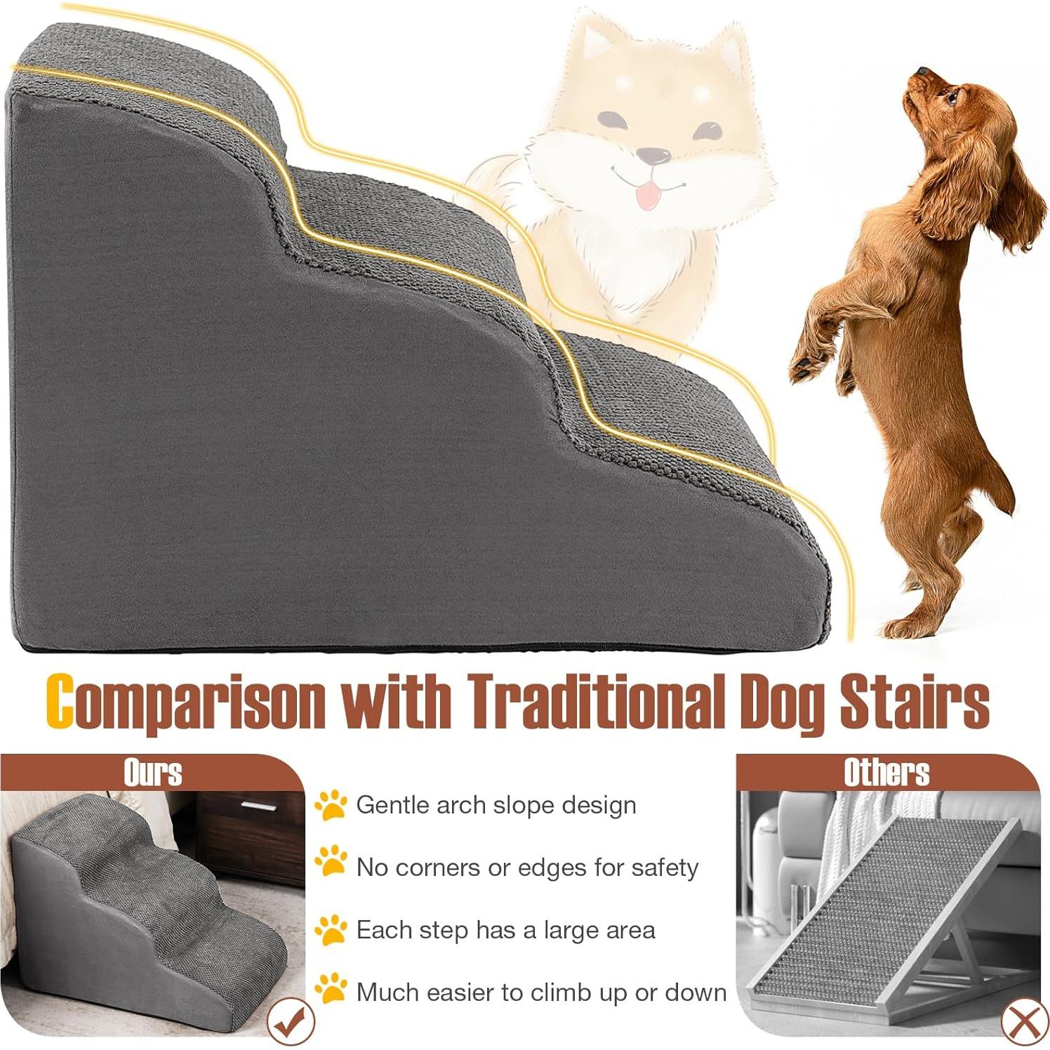 Rampas para Perros Giantex 3 Escalones Antideslizantes Gris