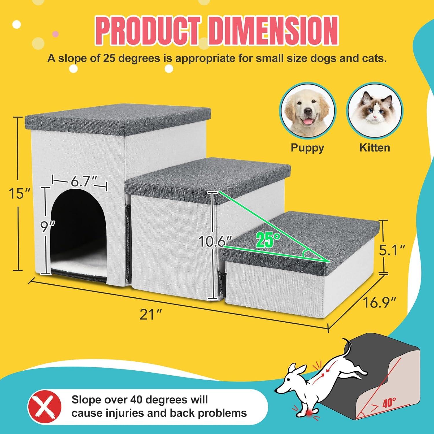 Escaleras Plegables para Perros y Gatos HOMELYSIAN 3 Escalones