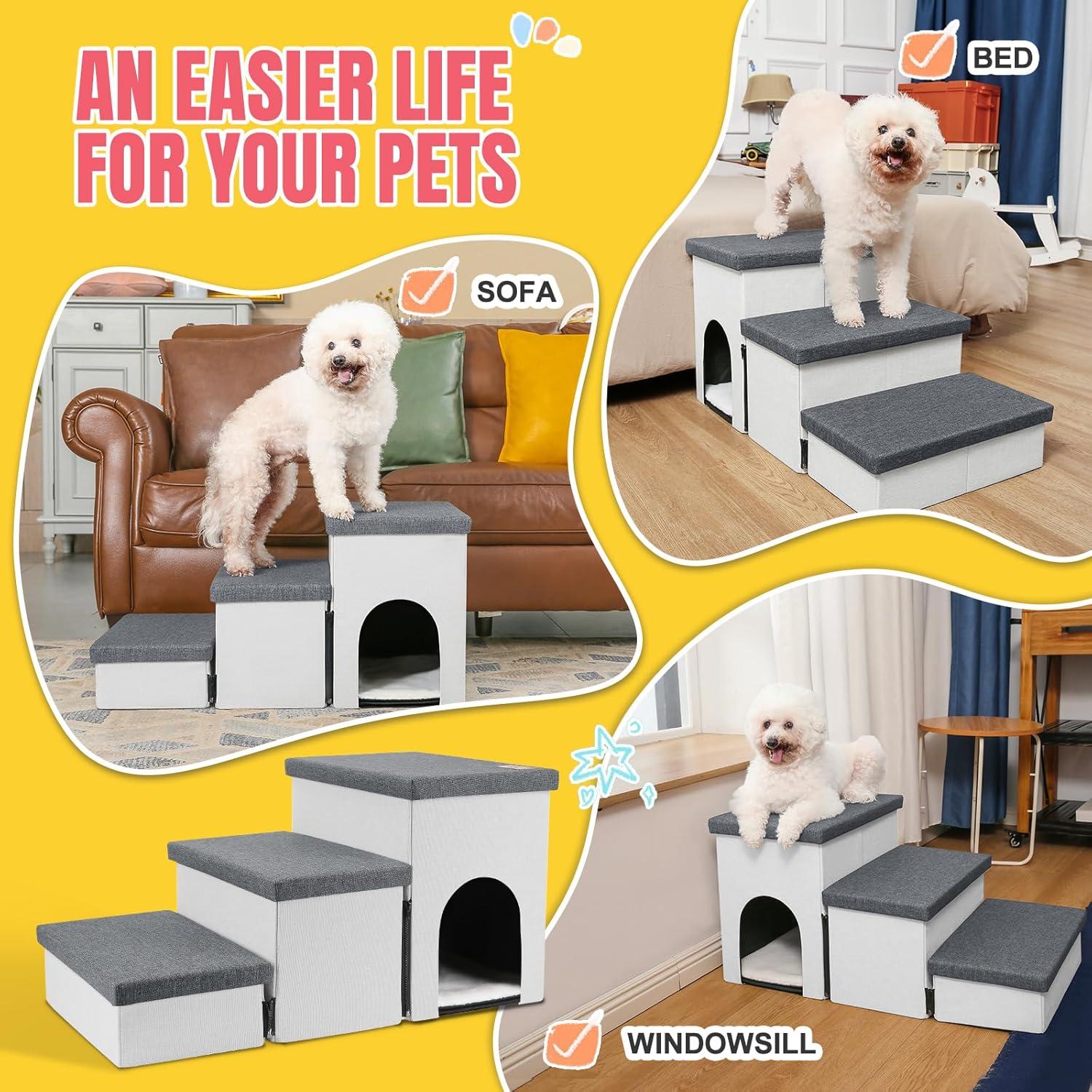 Escaleras Plegables para Perros y Gatos HOMELYSIAN 3 Escalones