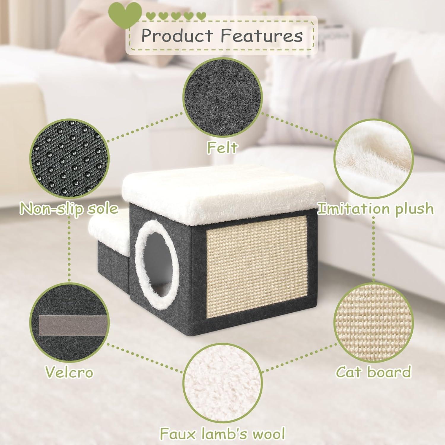 Escalones para Gatos Bailey 2 Niveles Plegables con Almacenamiento