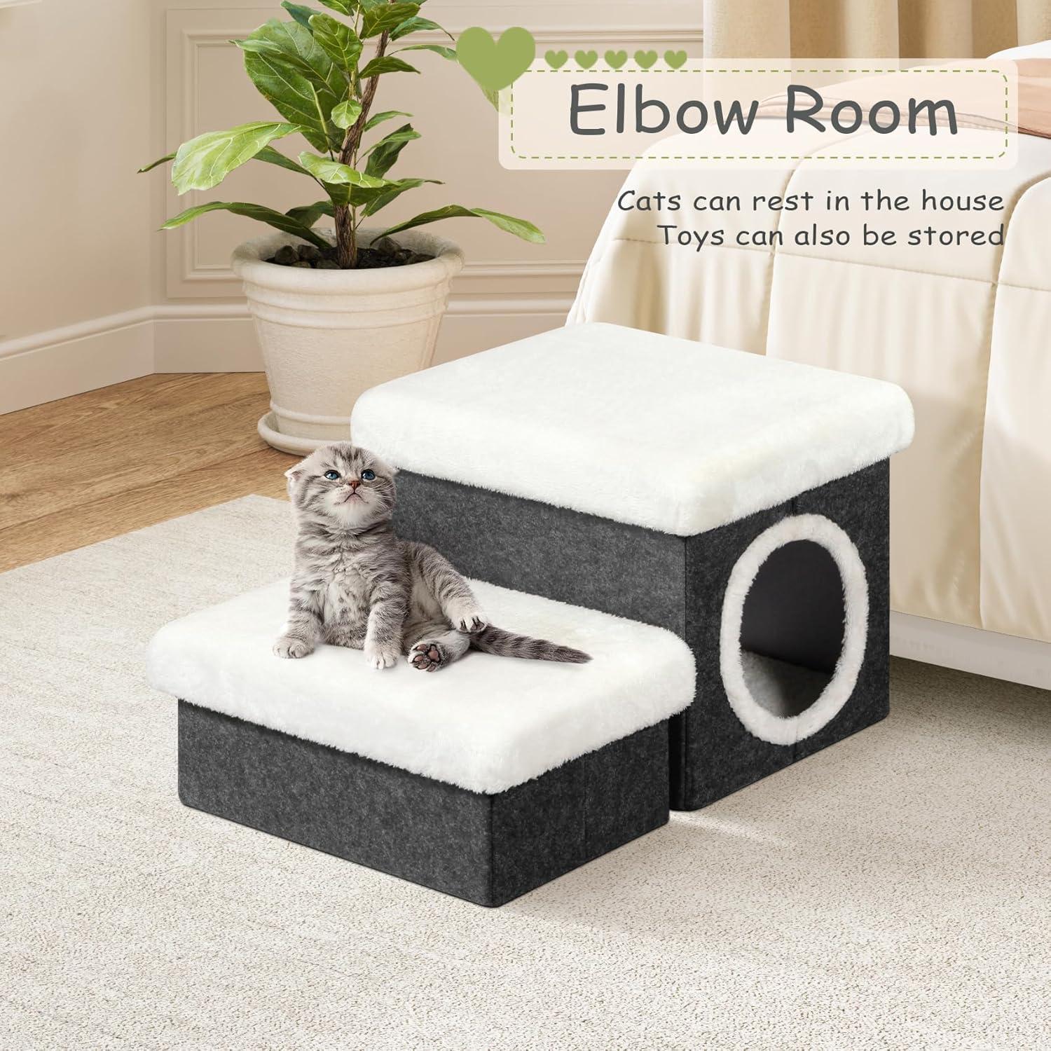 Escalones para Gatos Bailey 2 Niveles Plegables con Almacenamiento