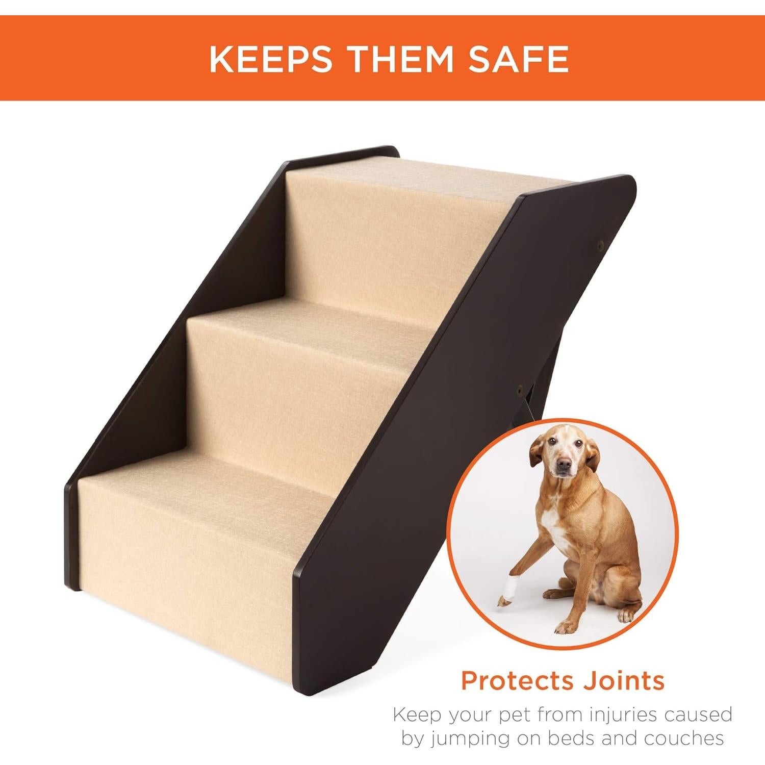 Escalera para Mascotas 3 Pasos Ajustable Antideslizante Madera