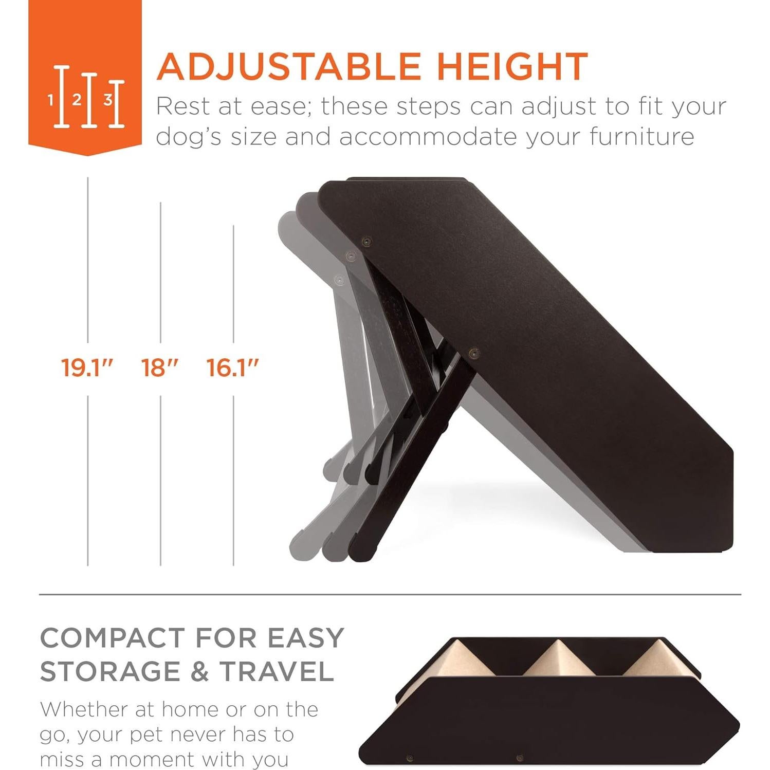 Escalera para Mascotas 3 Pasos Ajustable Antideslizante Madera