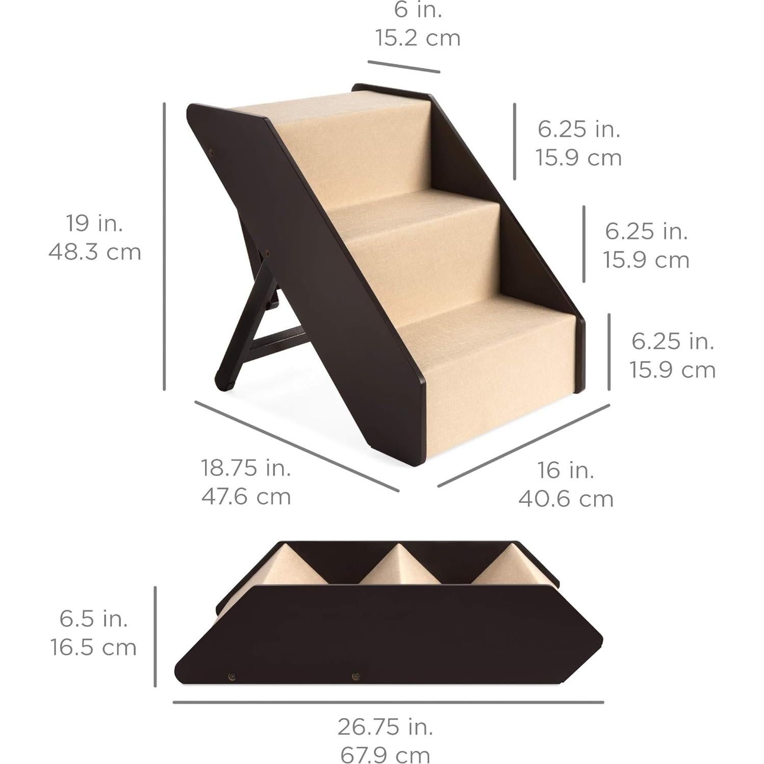 Escalera para Mascotas 3 Pasos Ajustable Antideslizante Madera