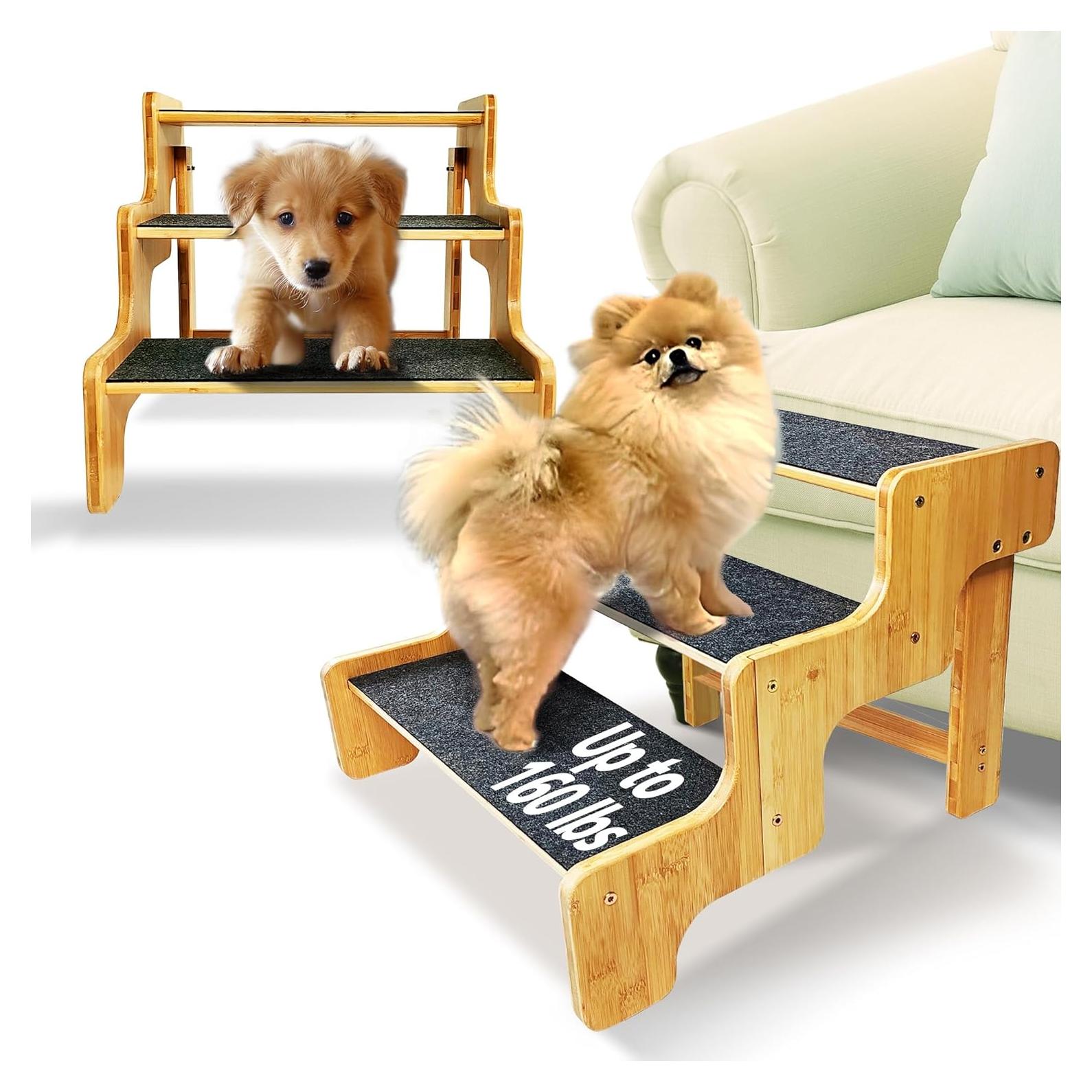 Escalera para Perros GXONE de 3 Pasos en Bambú Natural