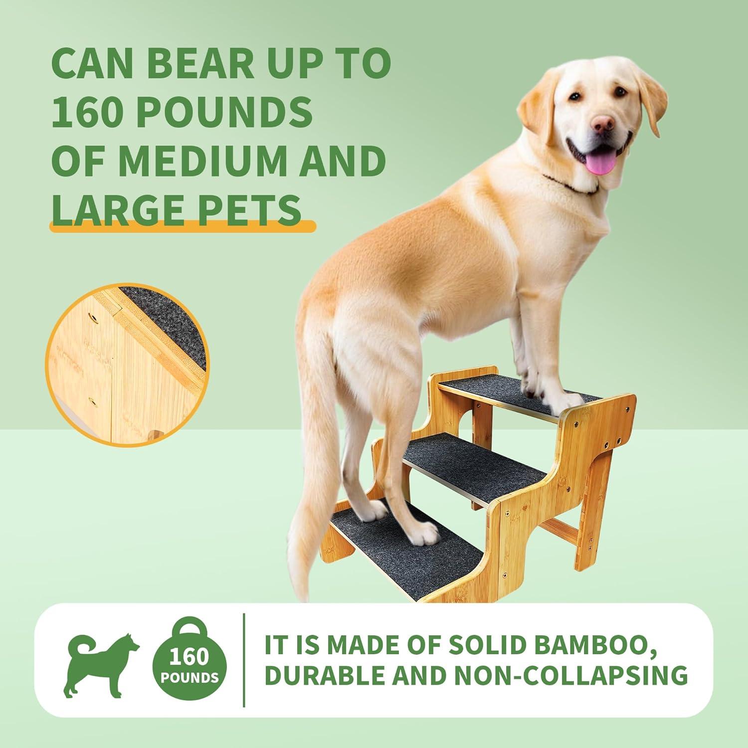 Escalera para Perros GXONE de 3 Pasos en Bambú Natural