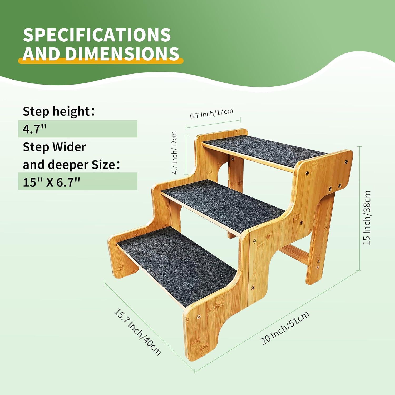 Escalera para Perros GXONE de 3 Pasos en Bambú Natural