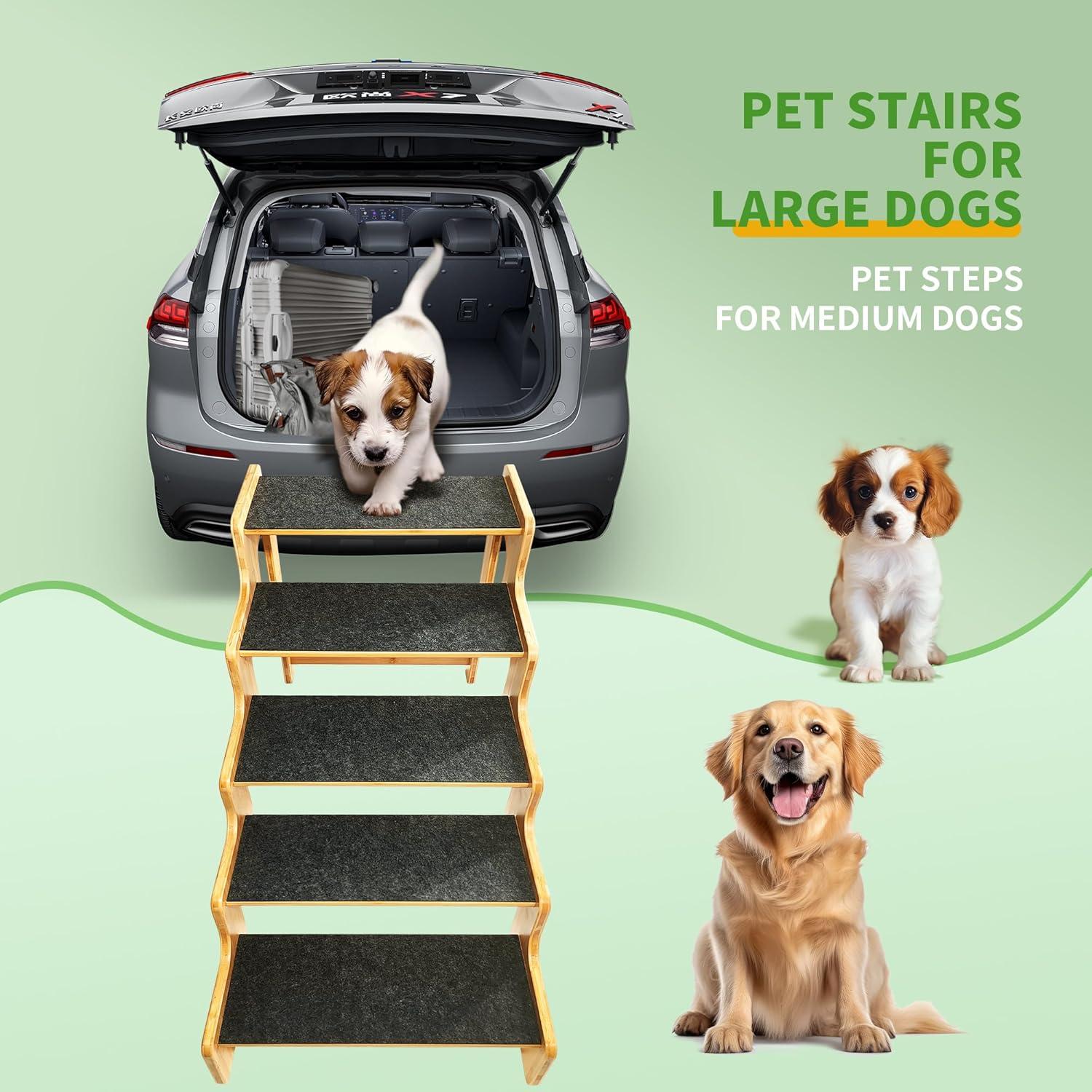 Escalera para Perros GXONE de 3 Pasos en Bambú Natural