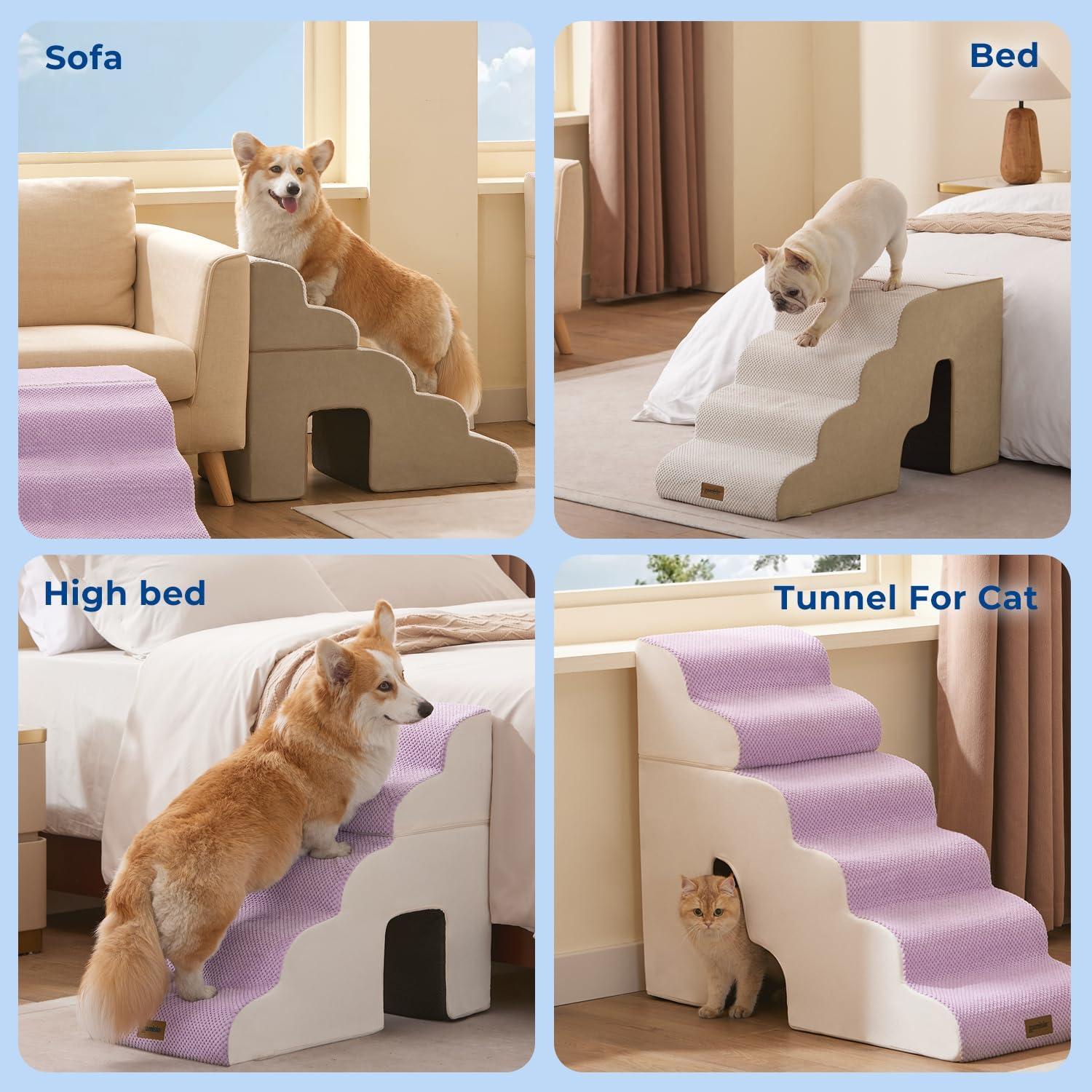 Escalera para Perros Zomisia 5 Pasos 60 cm Beige Antideslizante