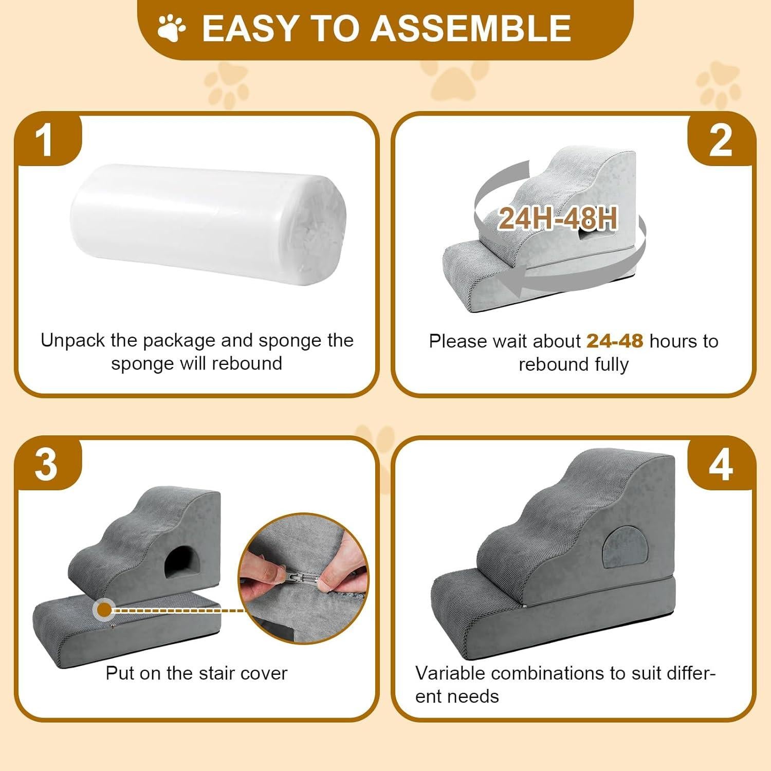 Escaleras para Perros YUSING 4 Pasos Curvadas 50 cm Altura