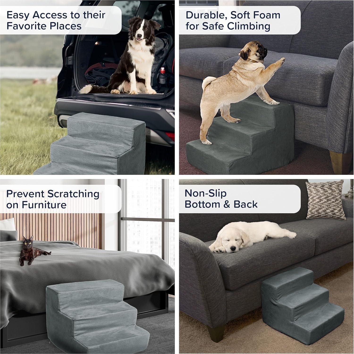 Escaleras para Mascotas 3 Pasos PETMAKER - Antideslizantes Gris
