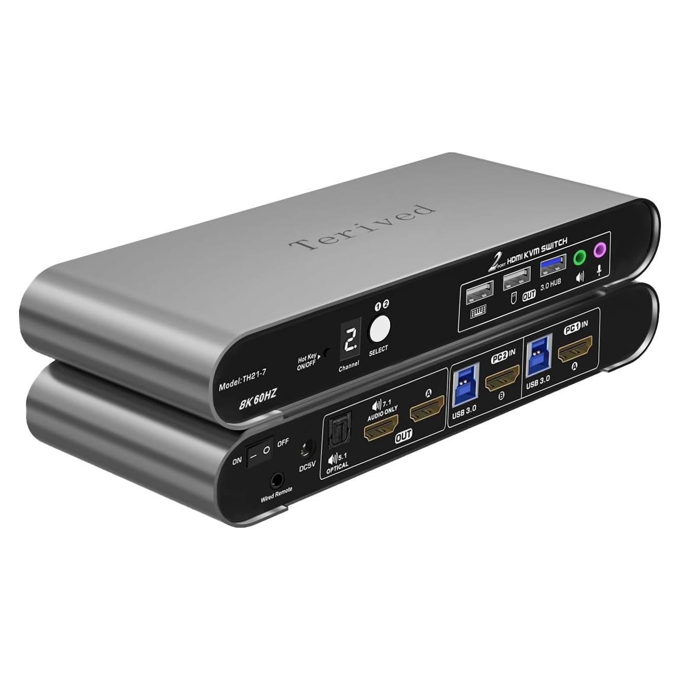 Interruptor KVM Automático 2 PCs 1 Monitor HDMI 8K 60Hz Terived