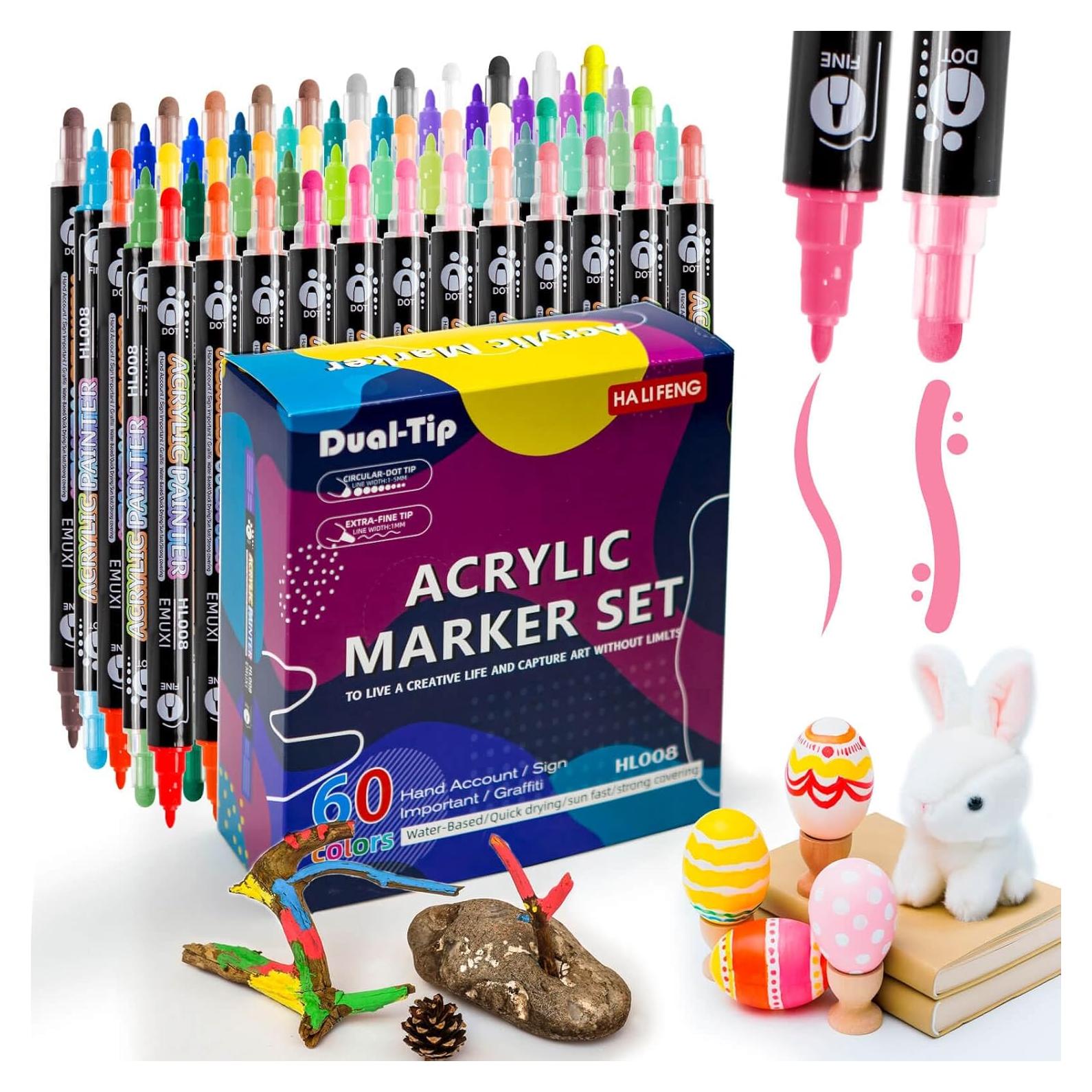 Marcadores de Pintura Acrílica Leilifre 60 Colores Doble Punta