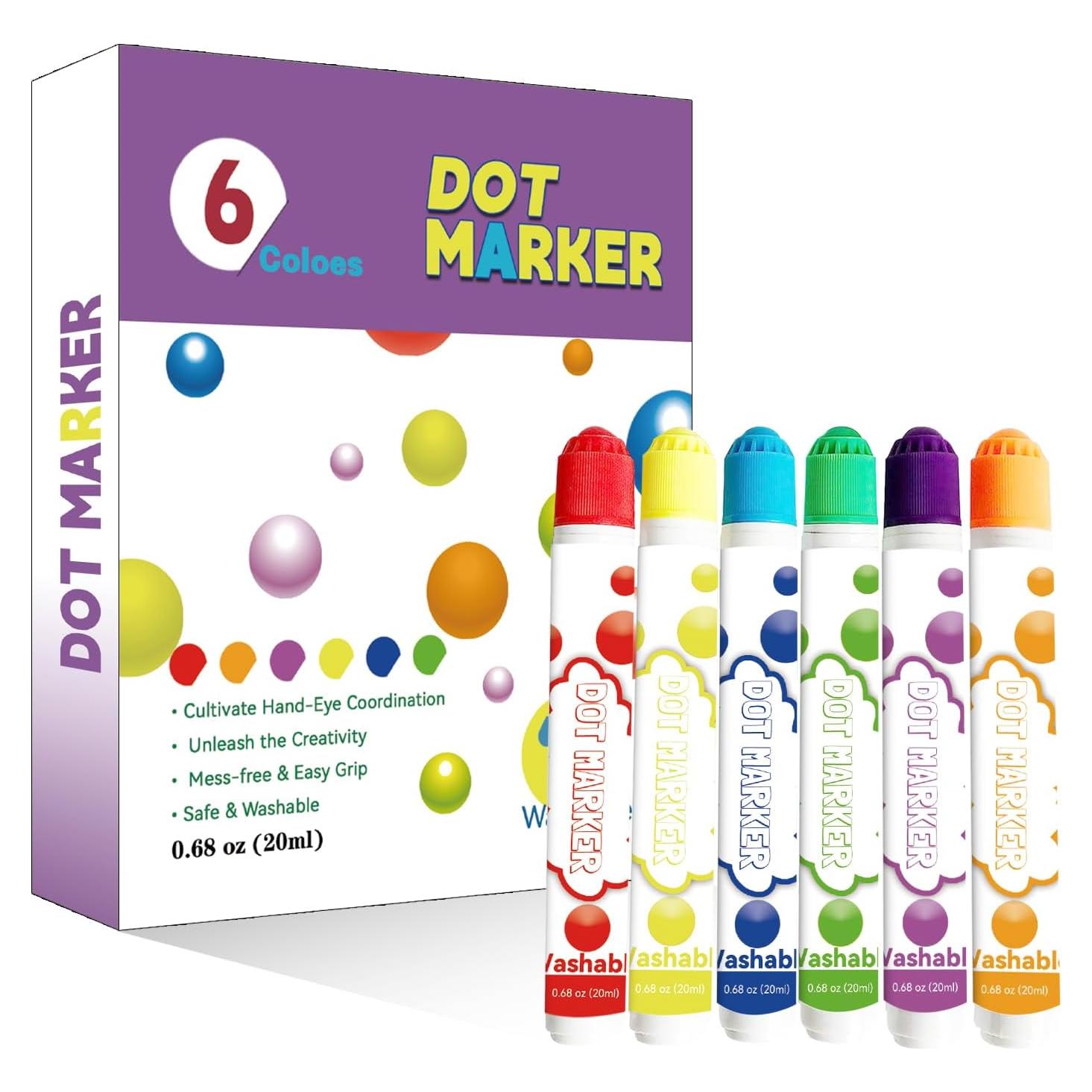 Marcadores de Puntos Dardugo, 6 Colores Lavables para Niños