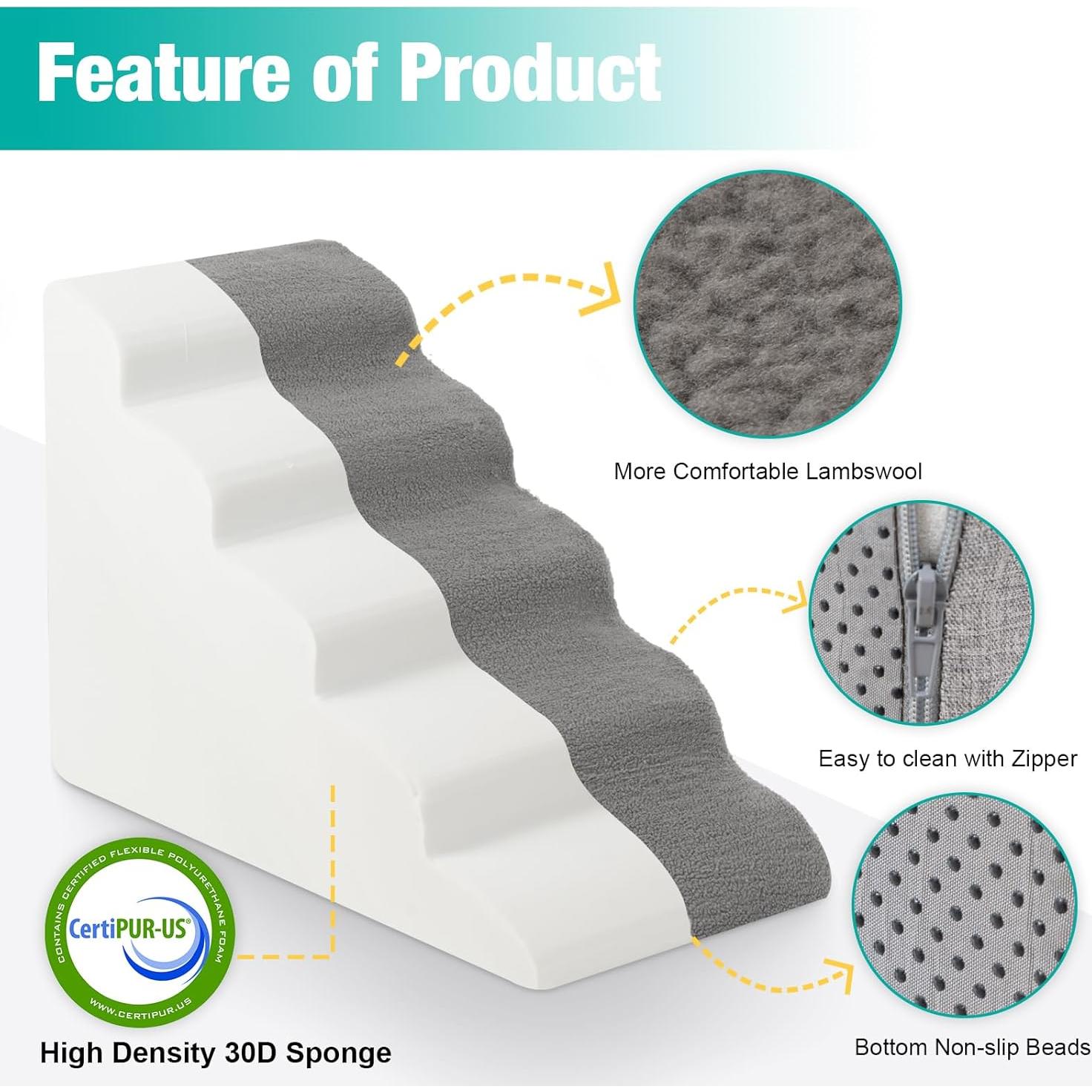 Escaleras para Perros Uross 5 Niveles Antideslizantes Gris