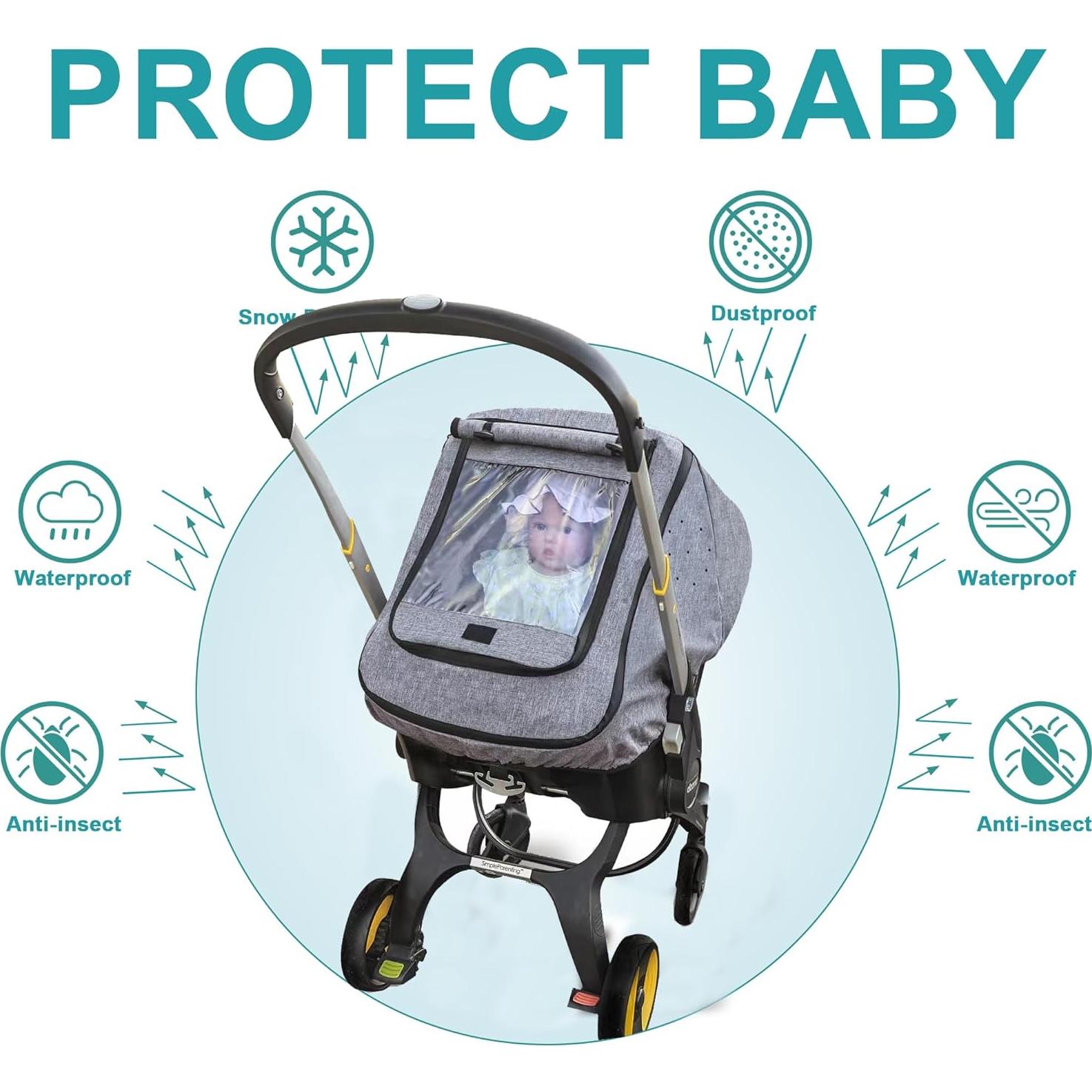 Cubierta de Lluvia Universal para Asiento de Coche Bebé Gris