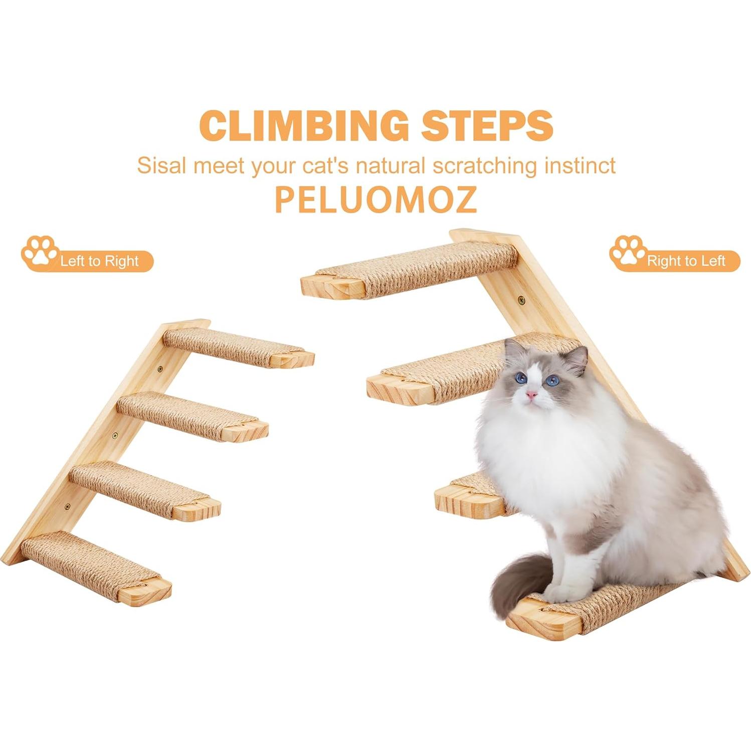 Estantes para Gatos PELUOMOZ 2PCS Montaje Pared 4 Pasos