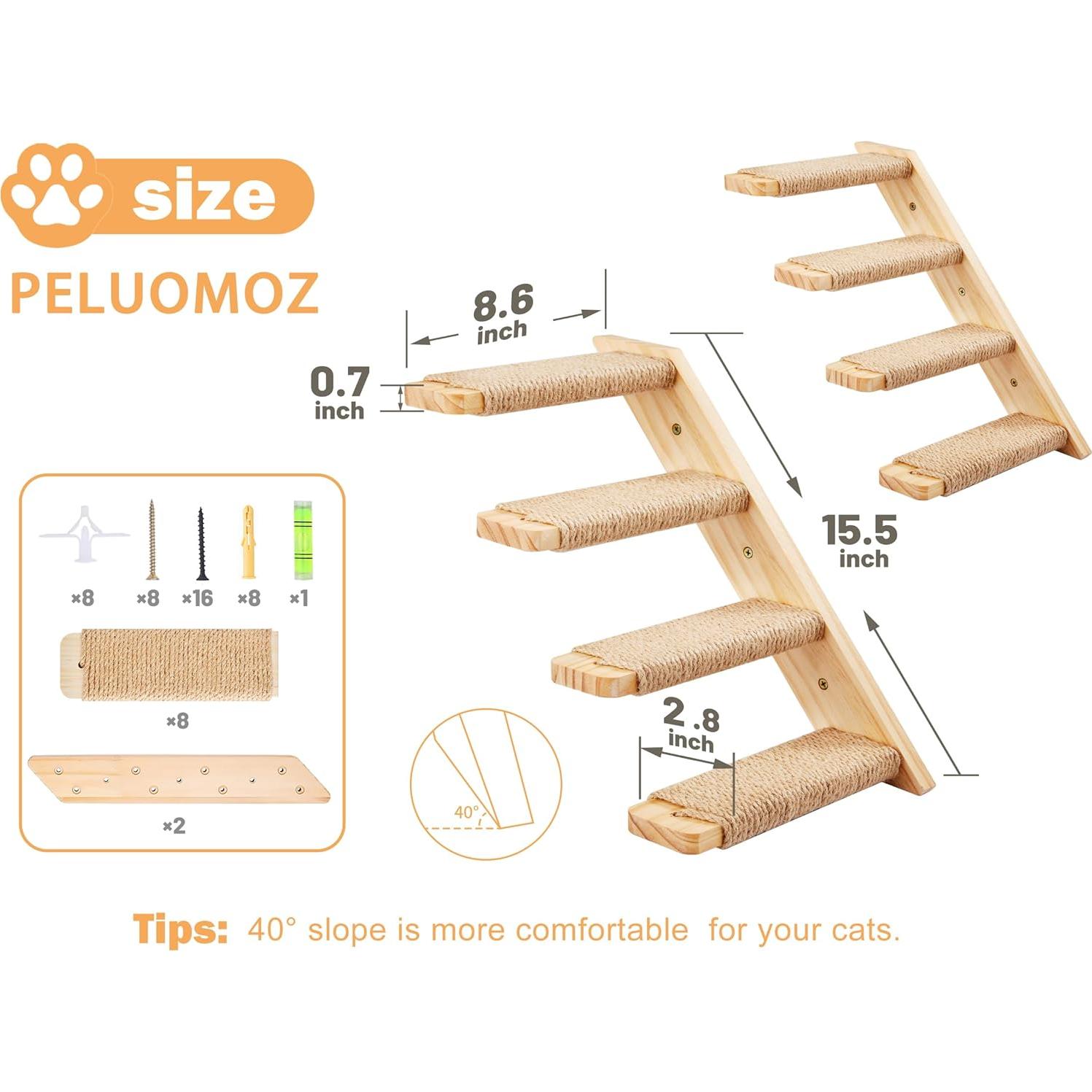 Estantes para Gatos PELUOMOZ 2PCS Montaje Pared 4 Pasos