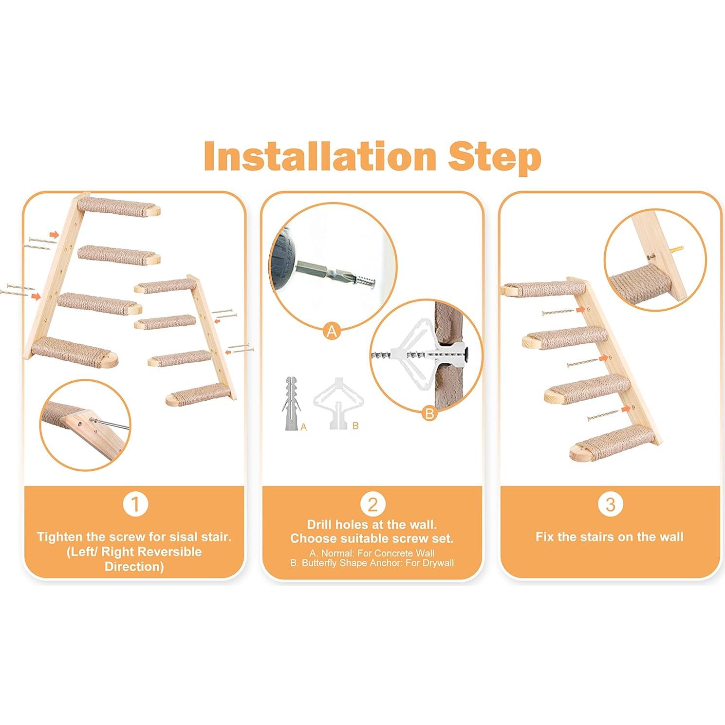 Estantes para Gatos PELUOMOZ 2PCS Montaje Pared 4 Pasos