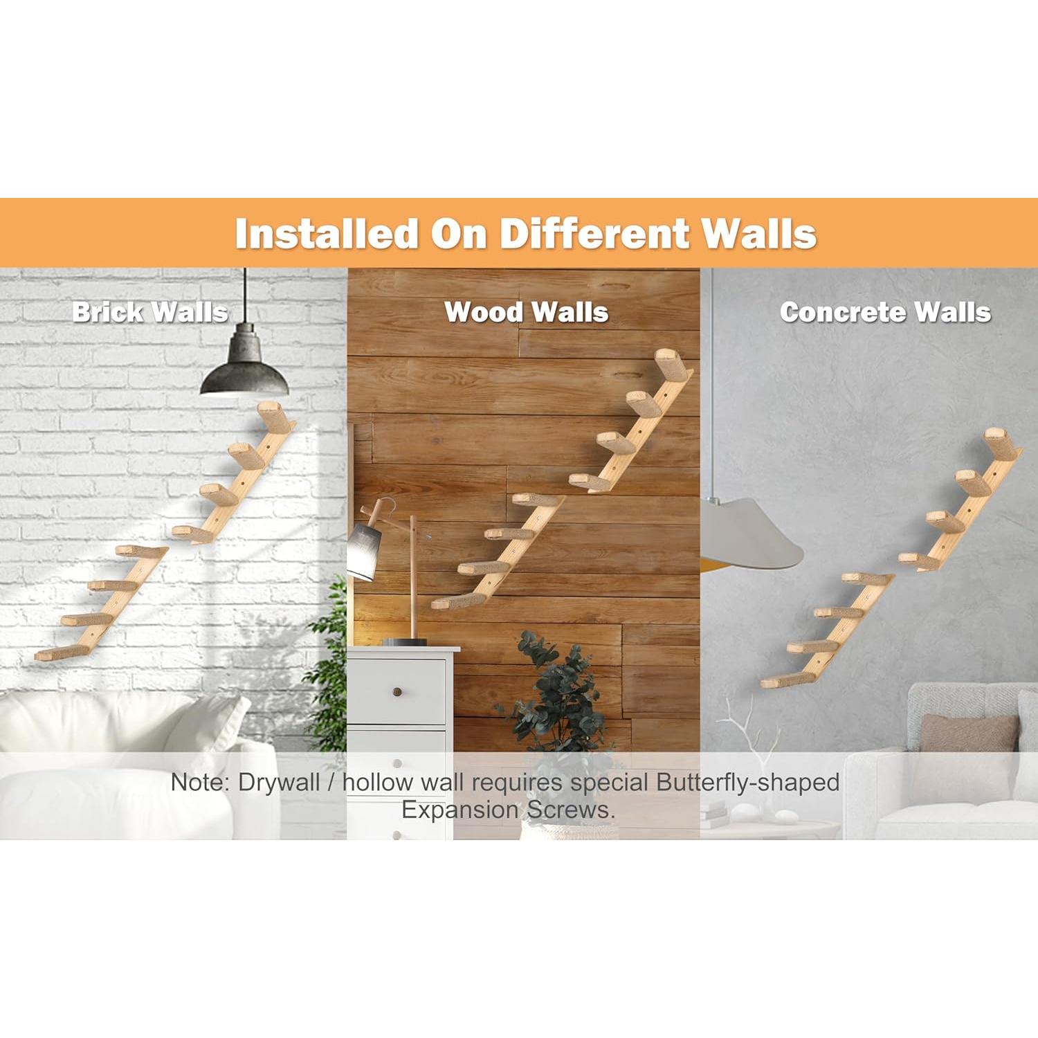 Estantes para Gatos PELUOMOZ 2PCS Montaje Pared 4 Pasos