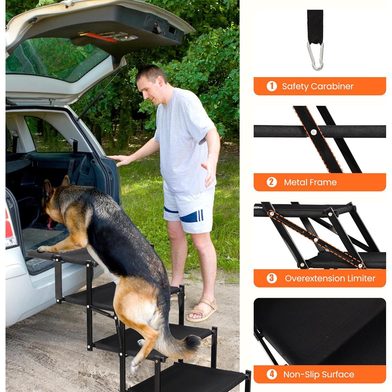 Escaleras Plegables para Perros AeedWisp, Antideslizantes, 5 Pasos, Soporta 68 kg