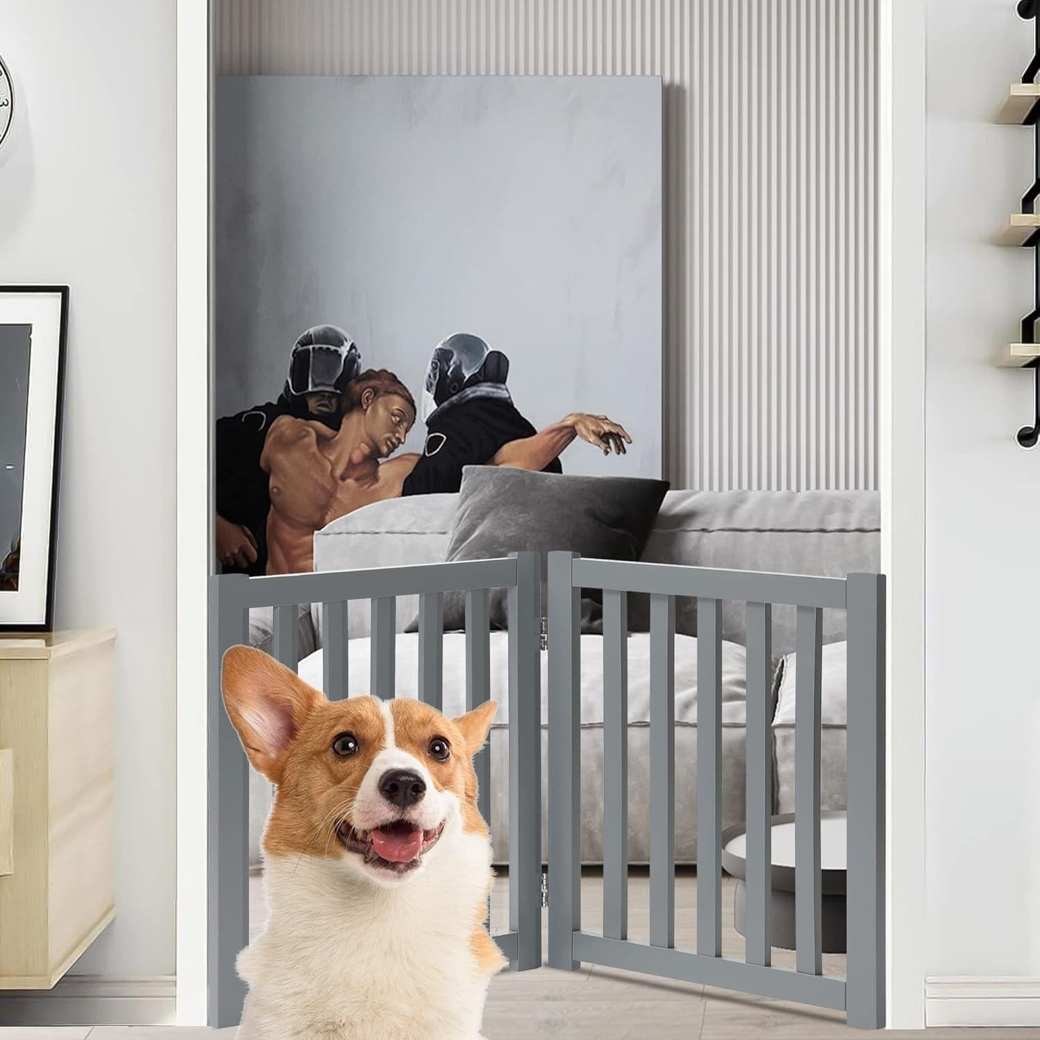 Puerta para Perros LZRS de Madera Sólida 61 cm Plegable Gris