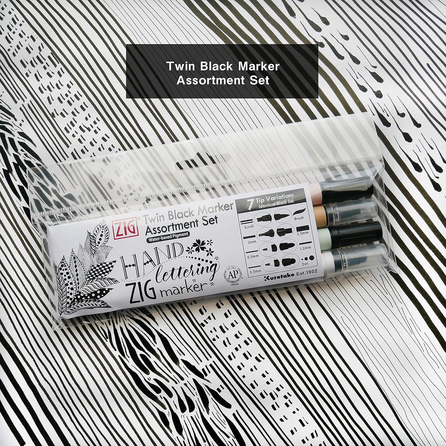 Conjunto de 4 Marcadores Doble Punta Kuretake Negro