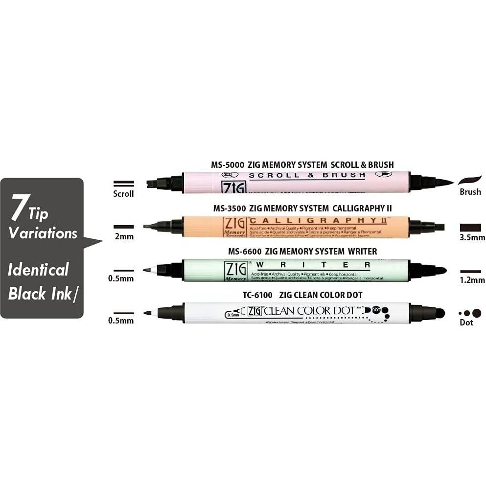 Conjunto de 4 Marcadores Doble Punta Kuretake Negro