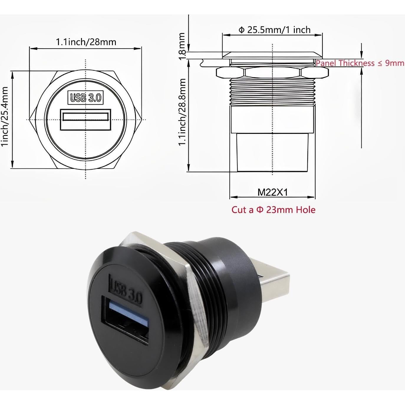 Adaptador USB 3.0 Macho a Hembra YiKaiEn, Impermeable y Duradero