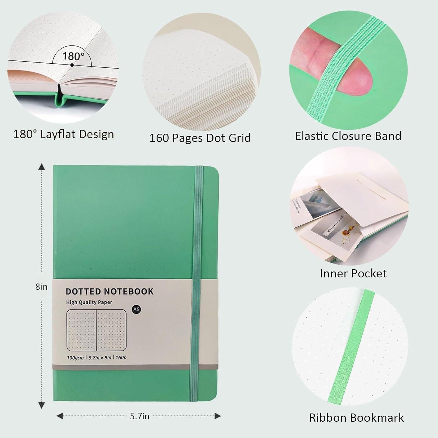 Kit de Diario A5 Thisness con 160 Páginas y Accesorios Menta