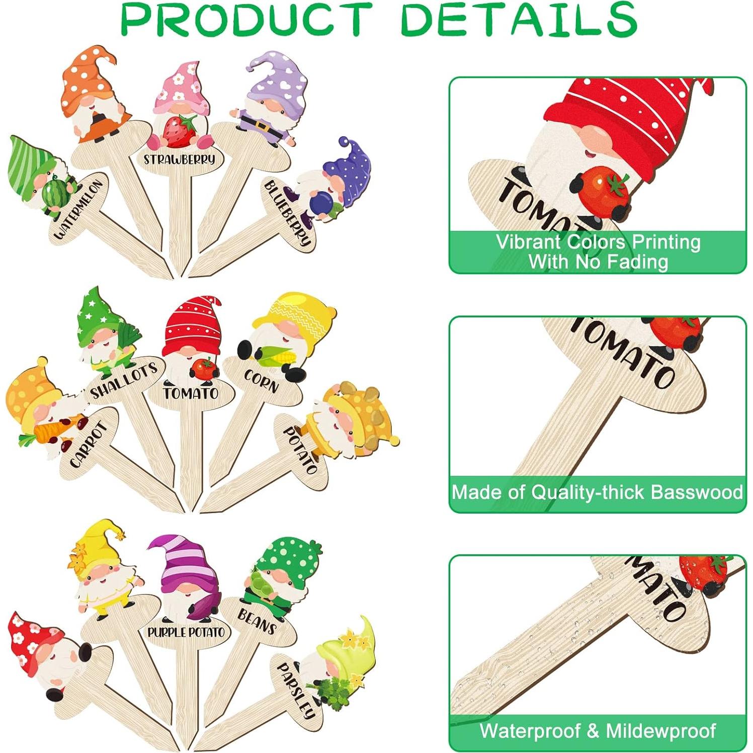 Etiquetas de Jardín de Madera Qunclay - 30 Pcs Gnomos