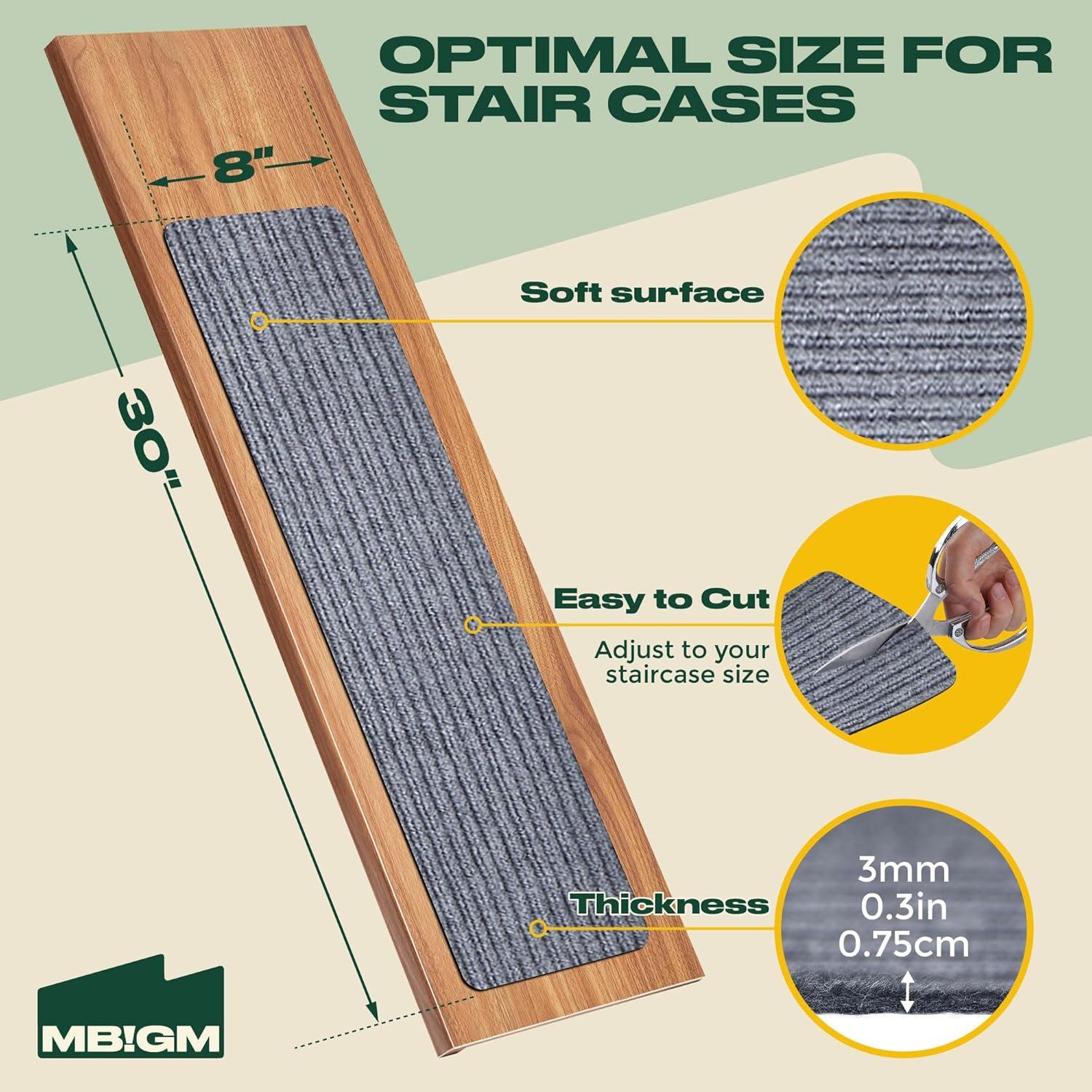 Tapetes de Escalera Antideslizantes MBIGM 20x76 cm - 15 Piezas Gris