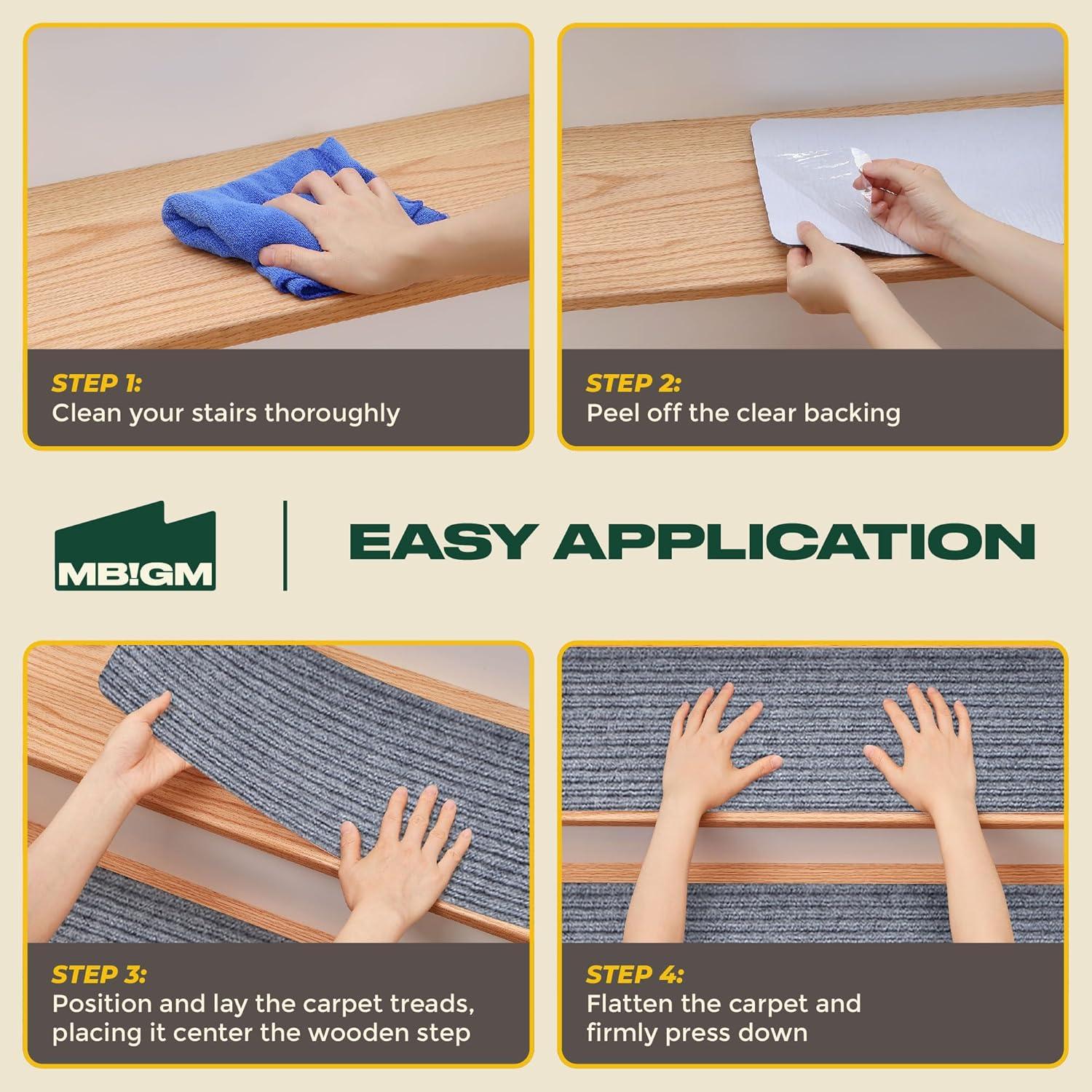 Tapetes de Escalera Antideslizantes MBIGM 20x76 cm - 15 Piezas Gris