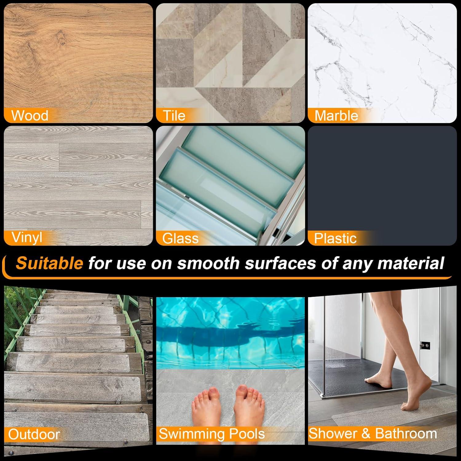 Clear Non Slip Stair Treads for Wooden Steps Indoor 15 Pack 4" x 32" Pre-Cut Anti Slip Stair Strips for Wood Stairs, Grip Tape Transparent Step Tread Grips for Dogs Kids and Pets, Waterproof