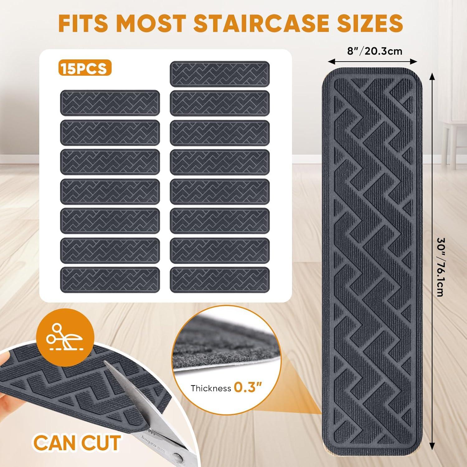 15 Alfombrillas Antideslizantes para Escaleras Dayacoco 20x76 cm Gris