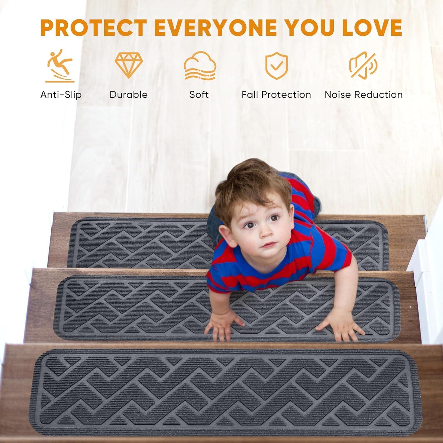 15 Alfombrillas Antideslizantes para Escaleras Dayacoco 20x76 cm Gris