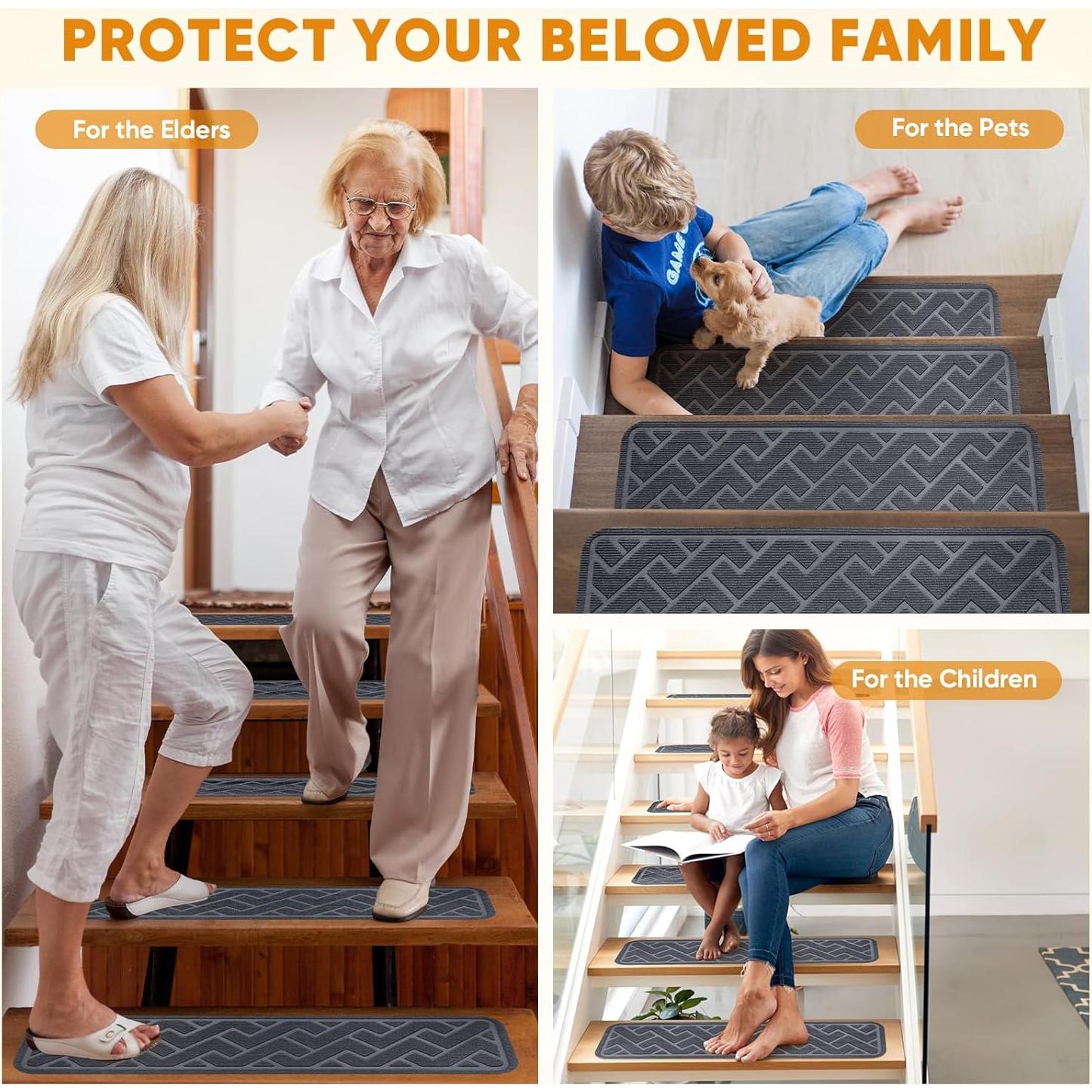 15 Alfombrillas Antideslizantes para Escaleras Dayacoco 20x76 cm Gris