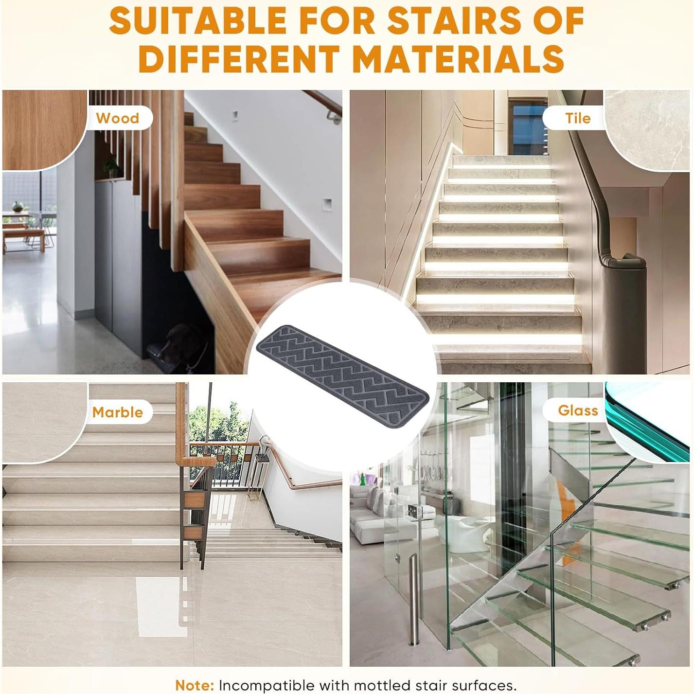 15 Alfombrillas Antideslizantes para Escaleras Dayacoco 20x76 cm Gris