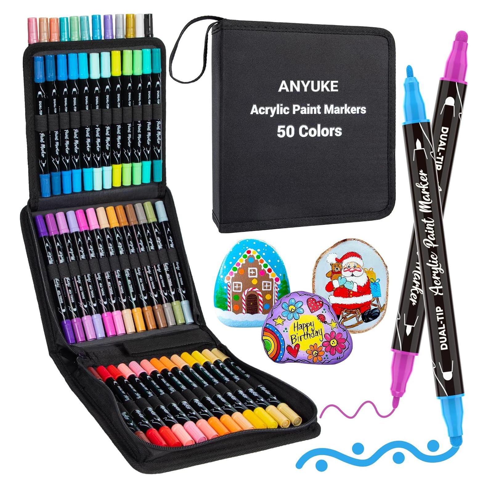 Marcadores de Pintura Acrílica ANYUKE 50 Colores Doble Punta