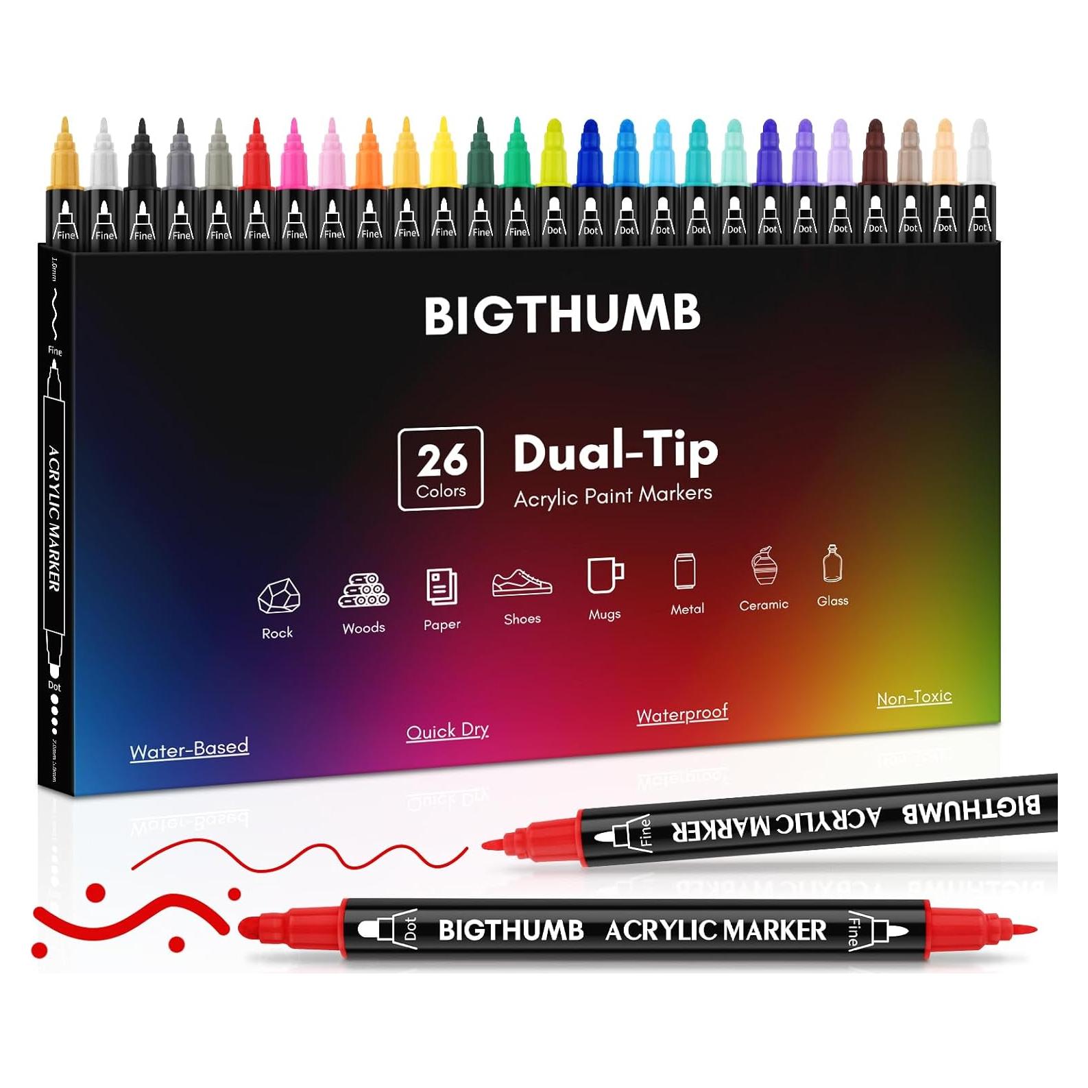 Marcadores de Pintura Acrílica BIGTHUMB 26 Colores Doble Punta