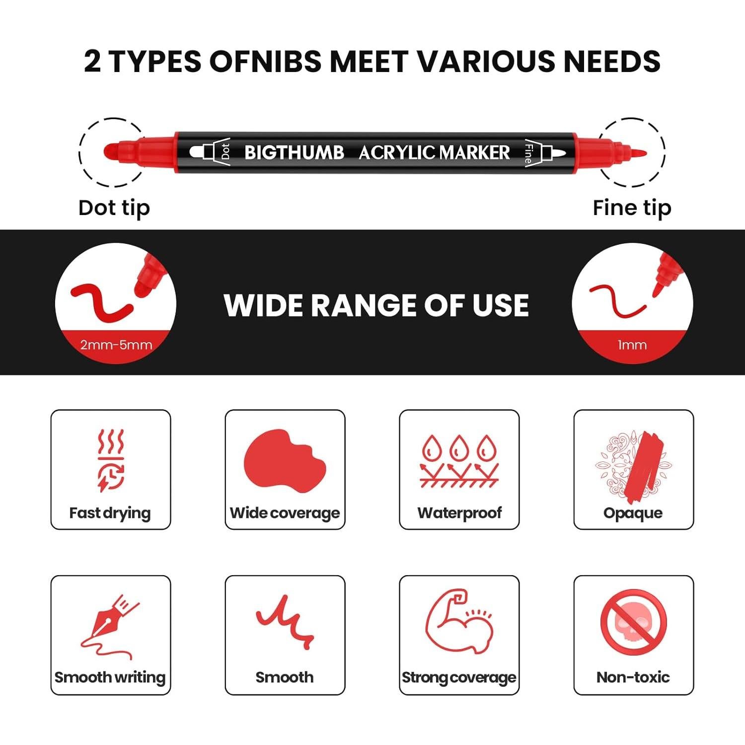 Marcadores de Pintura Acrílica BIGTHUMB 26 Colores Doble Punta