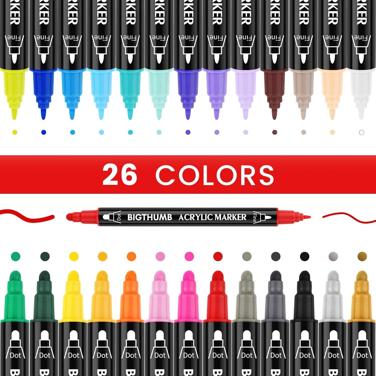 Marcadores de Pintura Acrílica BIGTHUMB 26 Colores Doble Punta