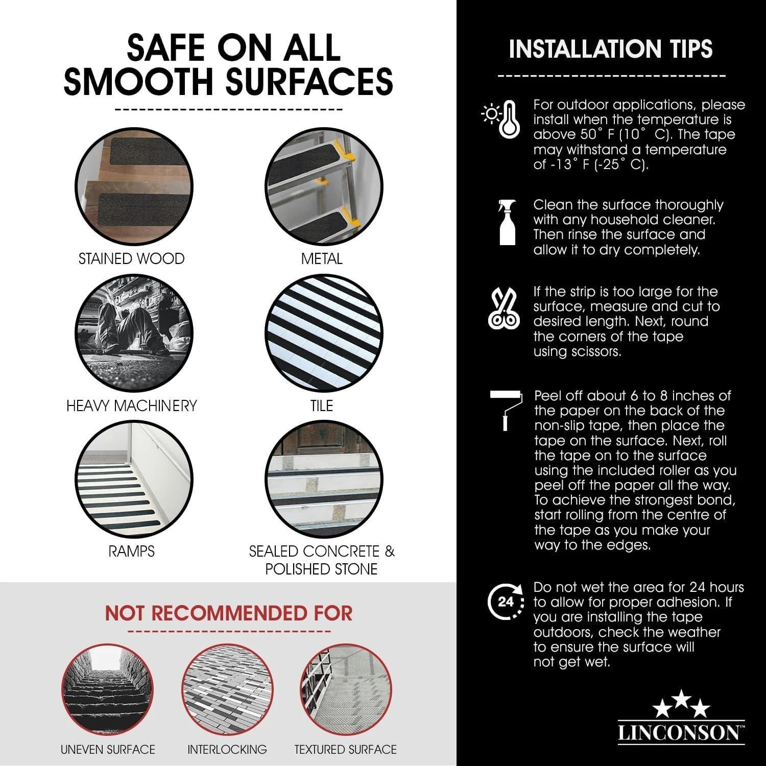 Cinta Antideslizante Linconson 10.16x81.28 cm - Paquete de 15