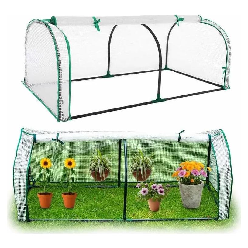 Portable Mini Greenhouse 51x23.6x20-Inch Tunnels, PE Cover with Roll-up Zipper Door, for Indoor Outdoor or Garden Plant Growing, White, Protect Seedlings, Plant Tomato, Herbs, Succulents